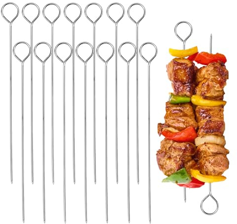 Kebab Skewers for Air Fryer 15cm Reusable Stainless Steel 15 Pack Horyue | Grill Meats & Food Easily Without Spinning Using Food Grade Flat Stainless Steel Set 15cm 15 Pack BBQ Skewers for Air Fryer