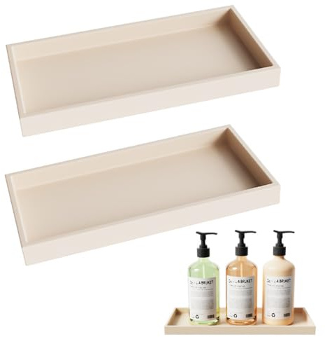 2 bandejas de silicona beige 30 x 12,5 cm, para baño, decoración de baño, bandeja decorativa para lavabo, cocina y inodoro, bandeja antideslizante para dispensador de jabón, velas