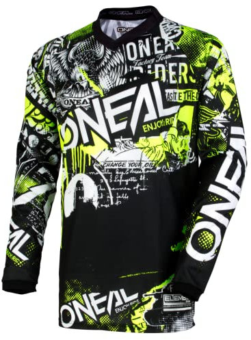 O'NEAL | Camicia da motocross a manica lunga | Bambini | MX MTB | Fit per la massima libertà di movimento, protezione gomito cucita | Element Youth Jersey Attack | Nero Giallo Neon | Taglia L