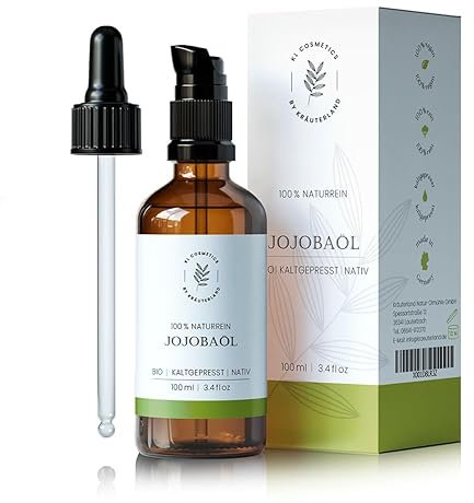 Kräuterland Jojobaöl, Bio Hautöl - 100ml Jojoba Öl, kaltgepresst, naturrein- Natur-Kosmetik Pflegeöl für Haut & Haar - in Premium Qualität