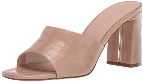 The Drop Women's Pattie High Block Heeled Mule Sandal, Natural Embossed Croc, 8