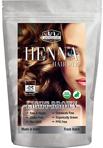 L&I Apothecary Organic Light Brown Henna Hair Dye - USDA Certified Organic, Natural, Gluten Free, Cruelty Free Hair Color