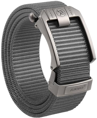 JUKMO Spärrbälte för män, nylonnät taktiskt bälte med automatiskt glidspänne, justerbar trim för att passa, Grå, For Waist 20-40 (Length 47)