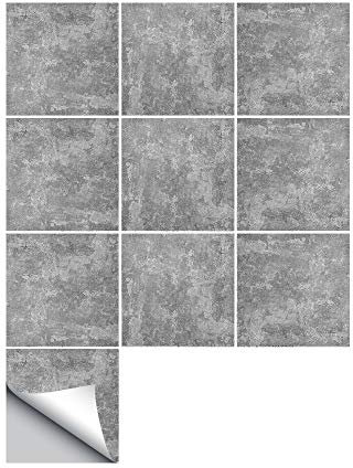 Hiser 10 Pezzi Adesivi per Piastrelle da Cucina Marmo, Impermeabile Mosaico Stile Adesivo da Parete Formato Autoadesivo Decorativo per Cucina Bagno Decorazioni Casa (Cemento Grigio,15x15cm)