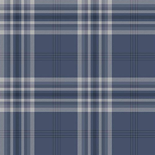 Kelso Check Navy Wallpaper Tartan Plaid Silver Metallic