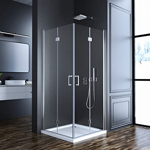 Duschkabine 90x90cm Falttür Eckeinstieg Duschwand Falttürkabine klappbar Dusche 180º Duschtür Duschabtrennung mit 6mm Nano-Beschichtung ESG Glas Höhe 195cm