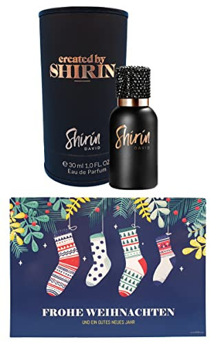 ZweiohrkerZen Set: 1x Shirin David Eau de Parfum 30ml created by Shirin & 1x zweiohrkerZen Weihnachtskarte (created by Shirin (schwarz) + Karte)