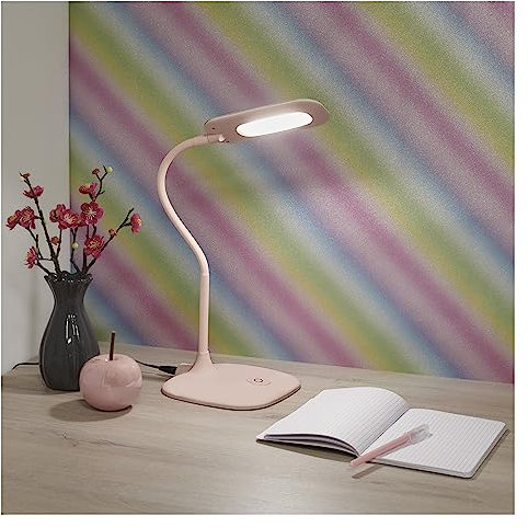 EMOS dimmbare LED Tischlampe STELLA 6,5W, Helligkeit max. 400lm, Lichtfarbe 4000K, flexibler Arm, 1,7m Netzkabel mit EURO-Adapter, CRI>80, Leuchtdauer 30000 h, rosa