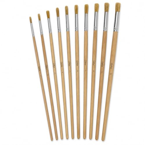 Pinsel Set Künstlerpinsel Schulpinsel zum Malen für Leinwand mit Acrylfarben Ölfarben Aquarellfarben, Malpinselset mit Holzgriffen (10 Stück runde Borstenpinsel)