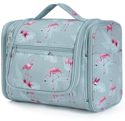 WANDF stor necessär, hängande necessär för kvinnor, necessär för män, stor, necessär för campingresor för barn, kvinnor, män (blå flamingo)