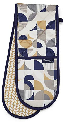 Cooksmart Double Oven Gloves Heat Resistant | British Designed Heat Resistant Oven Gloves | Modern Oven Mitt & Potholder for Home Cooking | Maximum Heat Protection Kitchen Oven Gloves - Retro Meadow