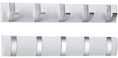 Wesiti 2 Pack Wall Mounted Coat Rack, Floating Door Wall Coat Rack with Retractable Hooks Aluminum Space Saving Hangers Hook Rail for Entryway Bathroom Hat Towel(White)