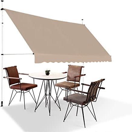 Markise 4m Breit Sonnenschutz Balkon Ohne Bohren mit Kurbel, Gelenkarmmarkise Klemmmarkise Standmarkise für Terrasse, Türen, Fenster, Decks, Veranda, Hinterhof, Garten ( Color : Beige(white stand) )