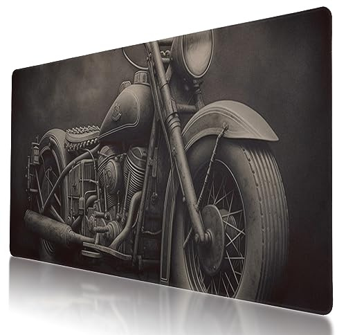 Tapis de souris élégant sur le thème de la moto, 90 x 40,6 cm, base en caoutchouc antidérapant, idéal pour ordinateur, ordinateur portable, bureau et usage domestique