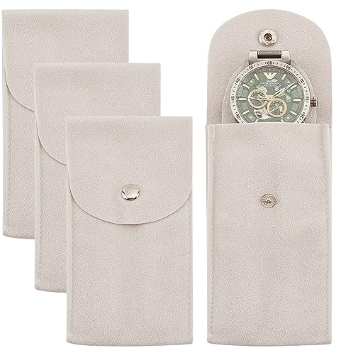 BENECREAT 4PCS Uhrentasche Uhrenaufbewahrungstasche, Weißer Tragbarer Samt-Uhren-Reiseetui-Organizer Mit Einsatz Für Reisen Im Freien, 12.9x6.8x0.6 cm