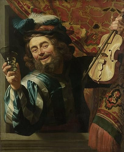 DOeraa Moderne Leinwand Bilde Leinwand Abstrakt Kunstwerk Klassische Malerei Der fröhliche Geiger von Gerrit Van Honthorst für Bürodekoration 60x90cm