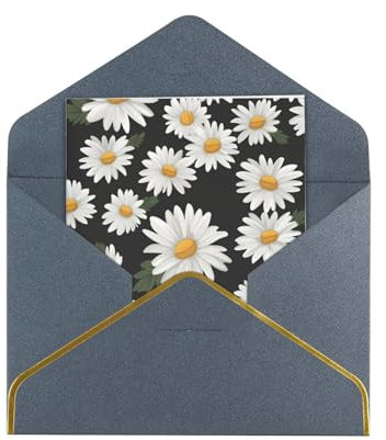 Weiße Gänseblümchen-bedruckte Grußkarten mit Umschlägen, für alle Anlässe, innen blanko, 11,4 x 15,2 cm, Happy Birthday Karte
