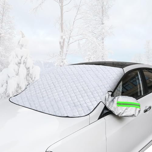 xnnmzhao Protector Hielo Parabrisas, Plegable Imanes Cubierta del Parabrisas con Espejo Lateral Cubierta de La PelíCula de ProteccióN contra el Hielo para la MayoríA de Los Coches (145 X108cm)