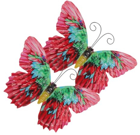 Decoración de Pared con Mariposas de Metal Rojas 2 Piezas para Jardín | Fácil de Instalar, Apta para Oficina y Exterior, Acabado Delicado Forma Creativa