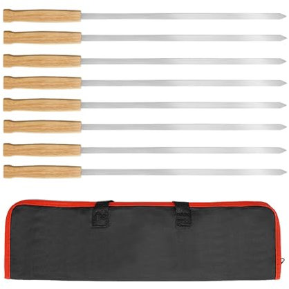 8Pcs Kebab Stick Metal Skewers for Grilling Kabob Skewer Flat Long Shish Kebab Skewers for Prawn
