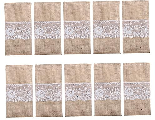 Alipis 10stücke Besteckhalter Aus Jute Geschirrhalter Mit Spitzen-blütchen-design Zum Zusammenfalten Für Gabeln Messer Löffel Tischdeko Bei Party Und Abendessen