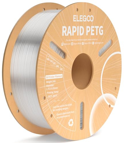 ELEGOO Rapid PETG Filament 1.75mm Transparent 1KG, High Speed Up to 600mm/s 3D Printer Filament Dimensional Accuracy +/- 0.02 mm, 1kg Cardboard Spool(2.2lbs) Fits for Most FDM 3D Printers