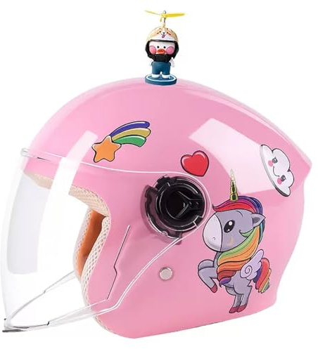 GNIUBBDB Casco Moto Jet per Bambini con Visiera, Mezzo Casco 3/4 omologato ECE per Ragazzi e Ragazze da 3 a 14 Anni B-2,48-55CM
