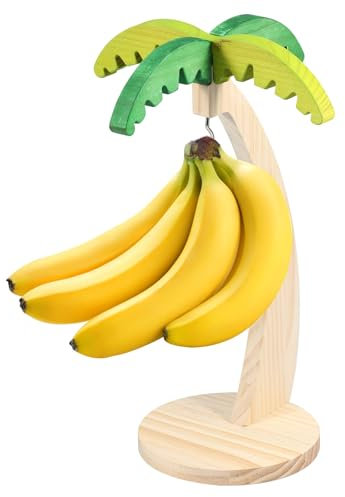 Banana Holder Stand, Banana Holder with Stainless Steel Hook ,Wood Banana Hanger Stand,Multifunctional Decorative Banana Stands for Home