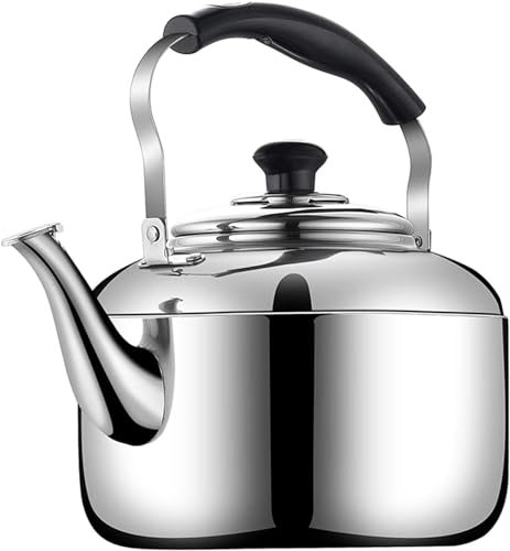 ABBNIA 304 Stainless Steel Tea Kettle Whistle Kettle Used 3L/4L/5L Tea Kettle Camping With Anti-scald Handle for Tea Coffee And Milk Suitable For Various Stoves Silve