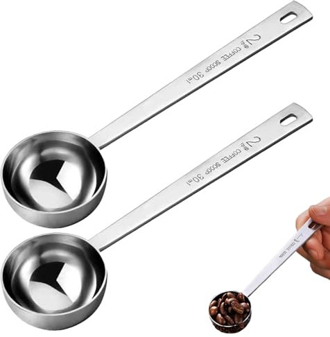 2 Stück Messlöffel Portionierer 30ml,Kaffeelöffel Portionierer,kaffeelot,Wiederverwendbar,Edelstahl Kaffeelöffel Lang,Spülmaschinenfest für Zucker,Tee, Kaffee,Kakao Haushalt
