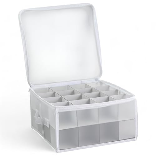 MIJOMA Aufbewahrungsbox Sortierbox Weihnachtstasche für Christbaumkugeln und Weihnachtsschmuck, zusammenklappbar, transparent (Weiß, 30 x 30 x 15 cm für 32 Teile)