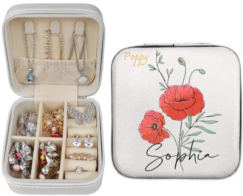 loongway Reise Schmuckkästchen Personalisiert Schmuckkästchen klein für Mädchen Damen Geschenke Schmuckschachtel mit namen blumen monat Geburtstagsgeschenk