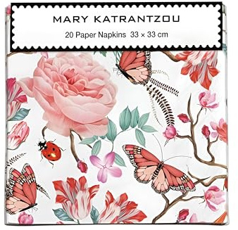 Museums & Galleries Pack of 20 Paper Serviette Napkins - Red Flowers and Butterflies Mary Katrantzou Design - Disposable Tableware