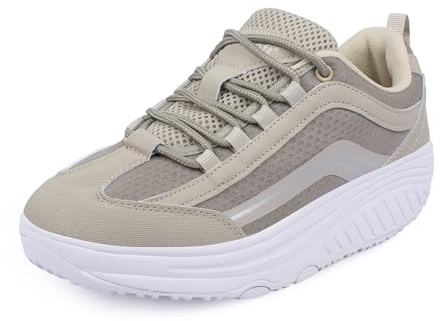 Aerosoft Walker Comodo Scarpe da Ginnastica con Allacciatura per Donna e Uomo in Memory Foam con Plantare Intercambiabile, beige., 38 EU