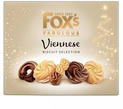 Fox's Fabulous Viennese Biscuit Selection 350G, Dipped Finger Chocolate Viennese Cream Viennese milk, Vanilla cream, Viennese swirl & Curl, Perfect for Gifting on Christmas & Mothers Day (1 Box)