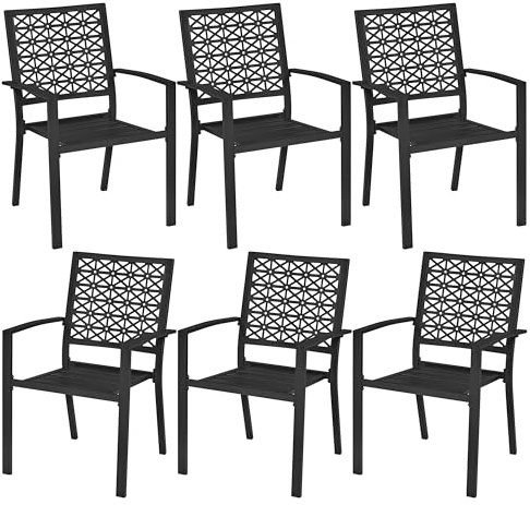 Yaheetech 6-er Set Metallstuhl Outdoor-Esszimmerstuhl bis 136 KG Belastbar Stapelbarer Gartensessel aus Metall 58 × 59,5 × 89 cm LxBxH Schwarz