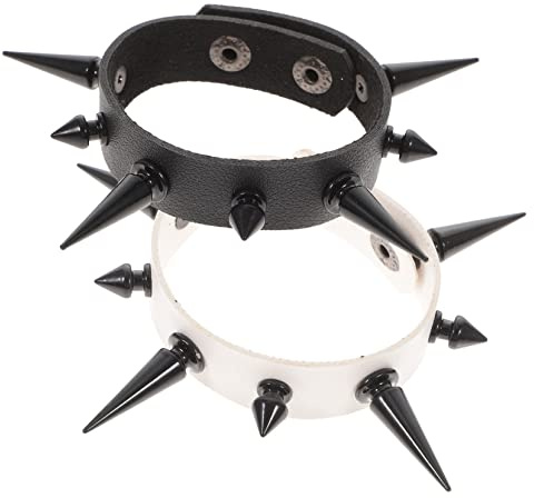 FOMIYES 2piezas Pulsera De Cuero Tachuelas Cónicas Para Hombre Pulsera Punk Pinchos Para Mujer Joyería Punk