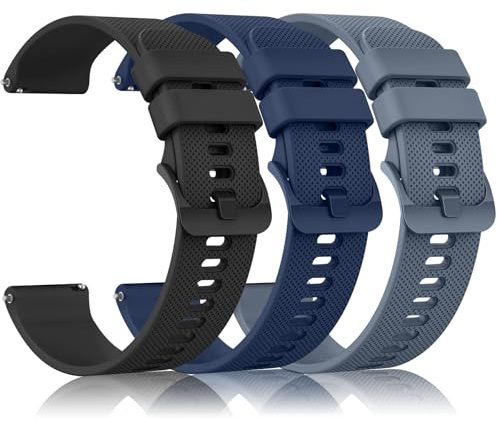 Meliya 3Piezas Correas para Reloj 20mm 22mm Silicona de Liberación Rápida Hombre Mujer,Nuevo Suave Silicona Ajustable Pulseras de Repuesto para 20mm 22mm Reloj(20mm,Negro/AzulGris/Azul)