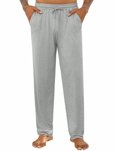 Crewhpo Pantalon Pyjama Homme Coton Bas Pyjama Long Pyjamas Pantalon Décontracté Doux Vêtements de Nuit Doux Pantalon de Détente Maison Confortables Gris XL