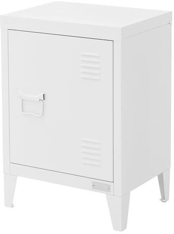 ML-Design Table de Nuit Blanc Mat, 40x30x58 cm, en Acier, Poignée de Porte à Gauche, Design Industriel, Meuble de Chevet d'Appoint Commode de Chambre à Coucher Armoire Métallique, Étagère Réglable