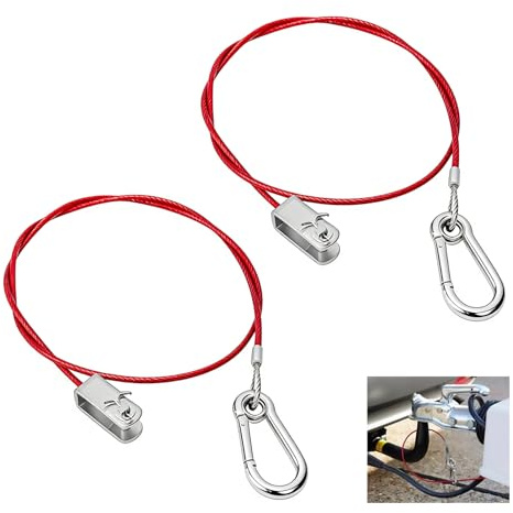 2 Pcs Trailer Breakaway Cable 1M, Caravan Breakaway Cable,Heavy Duty Steel Wire Rope, Red Emergency Towing Rope with U-Clip for Braked Trailers, Caravan, Boat, Horsebox & Vehicle Safety Connection