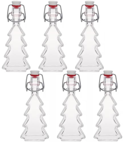 Flaschenland - 6er Set 40 ml Drahtbügelflaschen in Tannenbaum-Optik inkl. Verschluss, Probeflaschen, Miniflaschen, Sampleflaschen, Likörflaschen oder Geschenkeflaschen für Weihnachten
