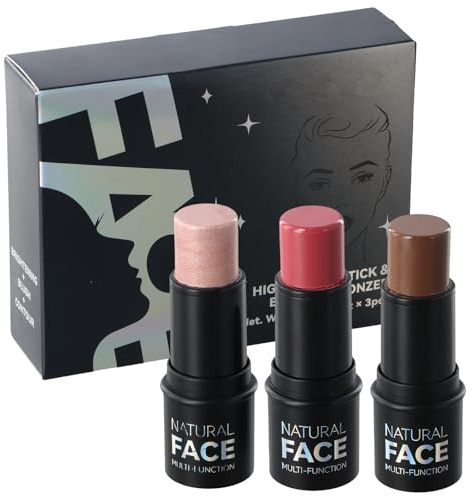 3 Pcs Barra de Maquillaje Multifuncional, Durable Lápiz de Contorno de Crema Rubor Resaltador en Barra, Juego de Contouring Stick Contornea Fácilmente tu Rostro, Apto para Cualquier Tipo de Piel (B)