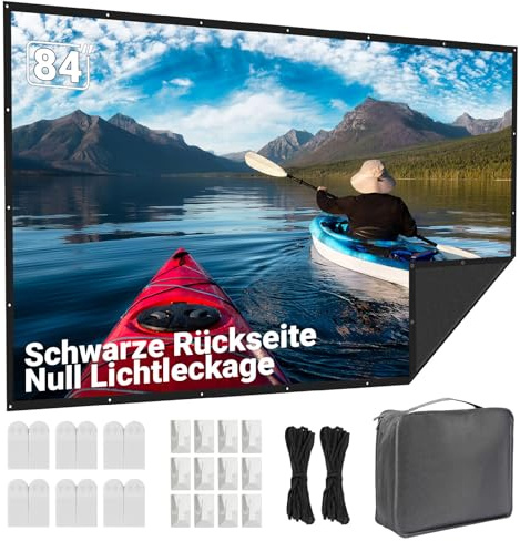 LEORFI 84 Zoll Beamer Leinwand Outdoor/Indoor, Projektor Leinwand mit Schwarzem Hintergrund, Faltenfrei & Waschbar Tragbare Projektionswand, 198x113cm (16:9), Tragbar mit Tragetasche für Heimkino