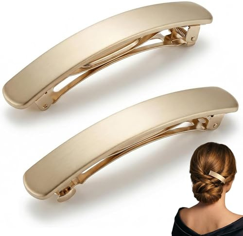 ZIOYANE Haarspangen, französisches goldfarbenes Metall, quadratisch, rutschfest, minimalistisch, Haarspangen für Damen, sicherer Pferdeschwanz und Dutt-Halter, 2 Stück