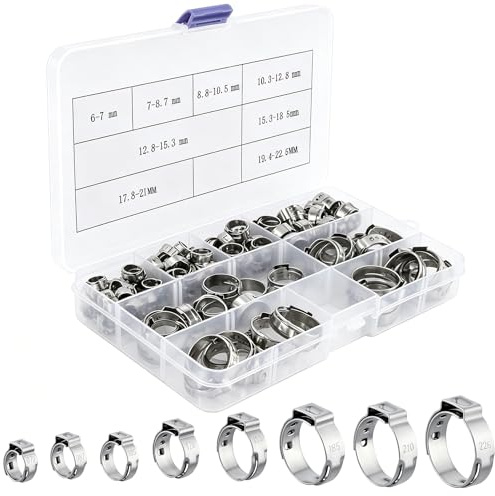 95 Piezas Abrazaderas de Manguera Ajustables, de Acero Inoxidable 304, Tamaños Surtidos 6-22,6, Kit Completo para Fijación Segura en Automoción, Fontanería y Reparaciones Domésticas