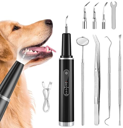 Zahnreiniger für Haustiere, 5 Reinigungsmodi Zahnsteinentferner Hund, Zahnreinigungsset Elektrische Zahnbürste für Zahnpflege zu Hause und Hunde und Katzen