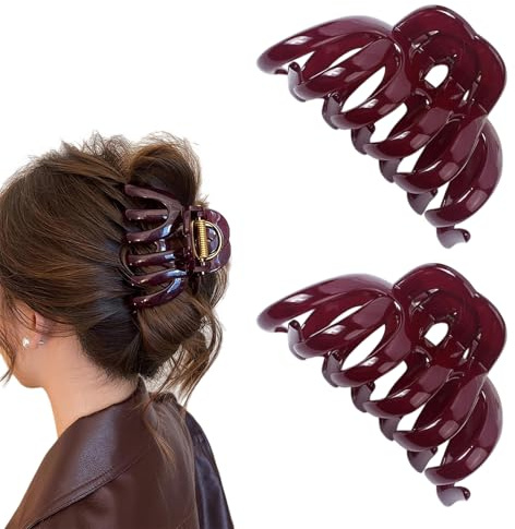 Radiella 2 Stück Rot Haarklammer Groß, Rutschfeste Große Haarklammer, Starker Haarspange Groß für Dickes Haar, Bequeme Vintage Hair Claw Clips Hair Accessories für Damen