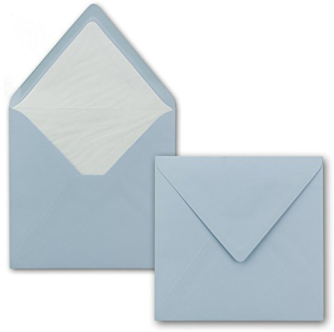 50x Briefumschläge Quadratisch 16 x 16 cm Hellblau (Blau) - Umschläge mit weißem Seidenfutter - Kuverts ohne Fenster & mit Nassklebung - Für Einladungskarten zu Hochzeit und Geburtstag