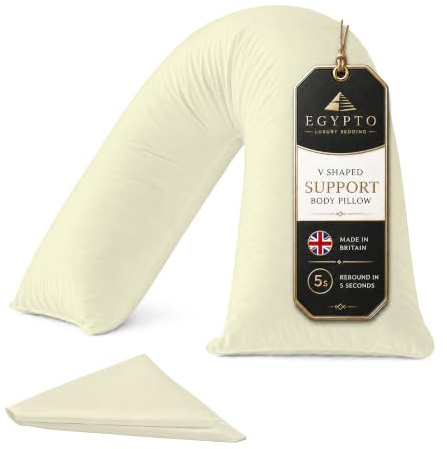 EGYPTO Orthopaedic V Pillow with Pillowcase | Anti-Allergy V Shaped Pillows for Neck & Back | Ideal for Pregnancy, Nursing & Recovery Triangle Pillow (Cream)